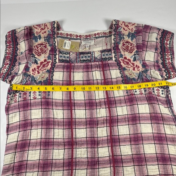 Johnny Was Womens Pink Plaid Peasant Floral Blouse Sz L - Picture 3 of 8